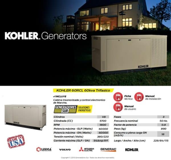 Grupo Electrógeno a Gas 60RCL 62kva Trifásico con TTA Kohler - Imagen 10