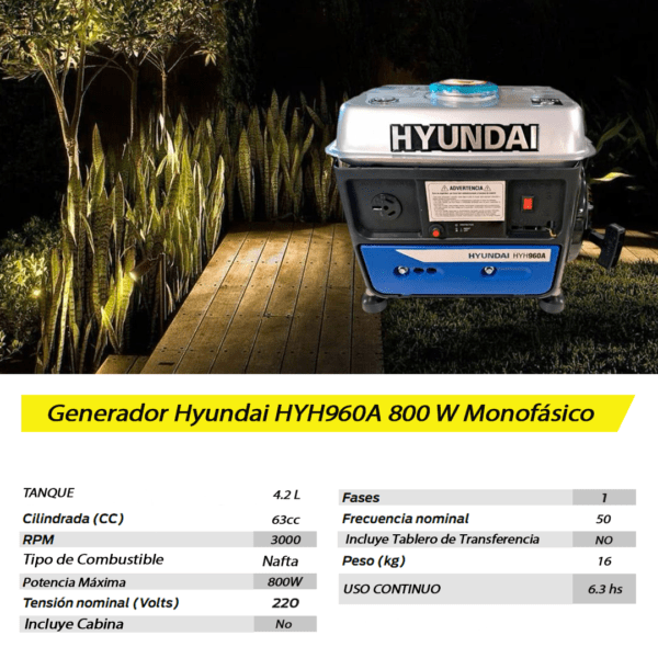 Grupo Electrógeno Hyundai HYH960A 800W Monofásico - Imagen 6