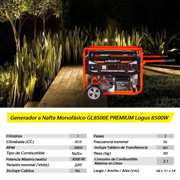 Grupo Electrógeno a Nafta GL8500E Logus 8500W - Imagen 3
