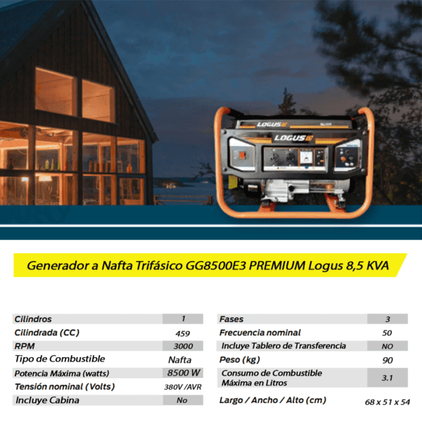 Grupo Electrógeno a Nafta GG8500E3 Logus 8,5Kva - Imagen 7