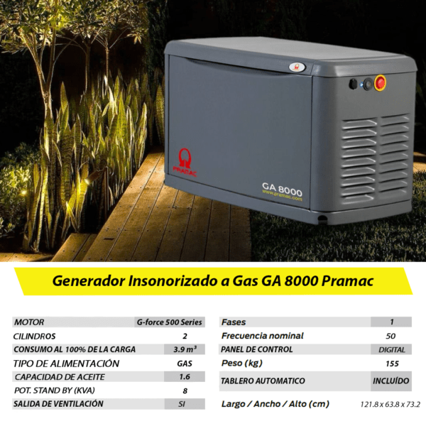 Grupo Electrógeno a Gas GA 8000 Pramac 8kva Monofásico con TTA - Imagen 9