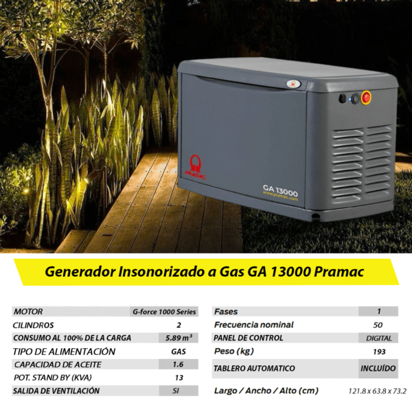 Grupo Electrógeno a Gas GA 13000 Pramac 13kva Monofásico con TTA - Imagen 10