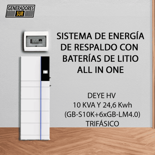 Sistema Energía de Respaldo con Bateria de Litio Deye 16 All in One  - 10 Kw / 24,6 Kw  - 48 v - Trifásico