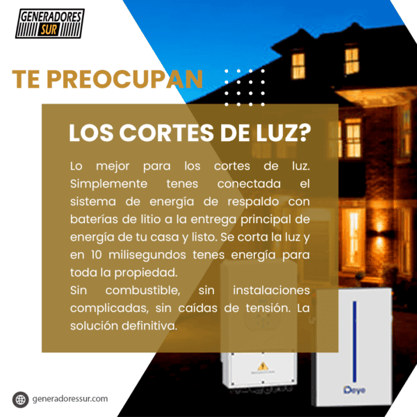 Sistema Energía de Respaldo con Bateria de Litio Deye 3 - 3 Kw / 10 Kw - 48 v – Monofásico - Imagen 3