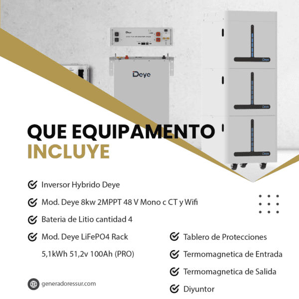 Sistema Energía de Respaldo con Bateria de Litio Deye 10 - 8 Kw / 20 Kw - 48 v - Trifásico - Imagen 3