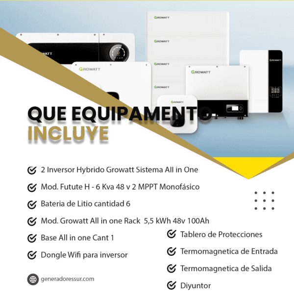 Sistema Energía de Respaldo con Bateria de Litio Growatt - All in One Serie Future 6 - 12 Kw / 33 Kw - 48v  – Monofásico - Imagen 4