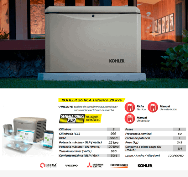 Grupo Electrógeno a Gas 26RCA 20kva Trifásico con TTA Kohler - Imagen 3