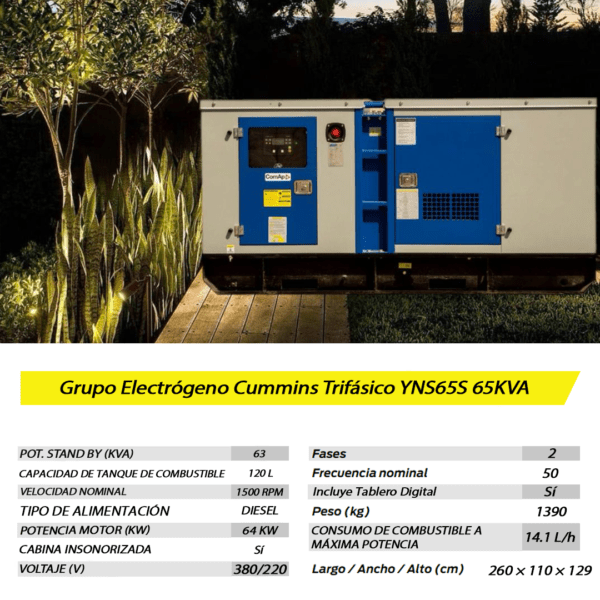 Grupo Electrógeno Diesel Cummins Trifásico YNS65S 65KVA - Imagen 8