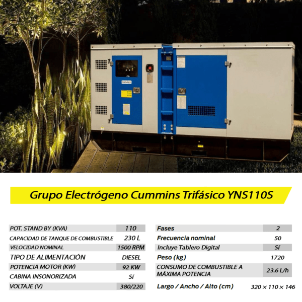 Grupo Electrógeno Cummins Trifásico YNS110S 110KVA - Imagen 8