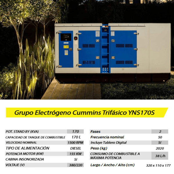 Grupo Electrógeno Diesel Cummins Trifásico YNS170S 170 KVA - Imagen 8