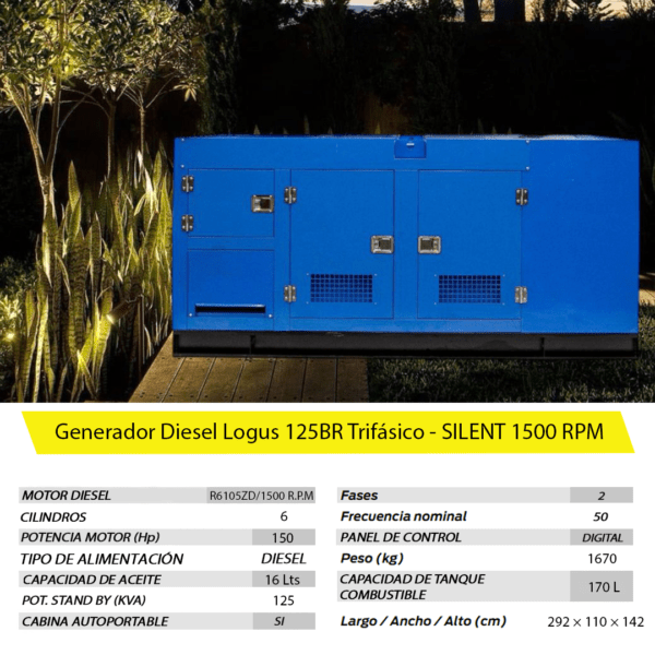 Grupo Electrógeno Diesel Logus 125BR Trifásico - SILENT 1500 RPM - Imagen 8