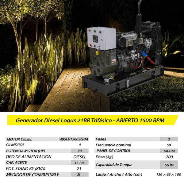 Grupo Electrógeno Diesel Logus 21BR Trifásico - ABIERTO 1500 RPM - Imagen 8