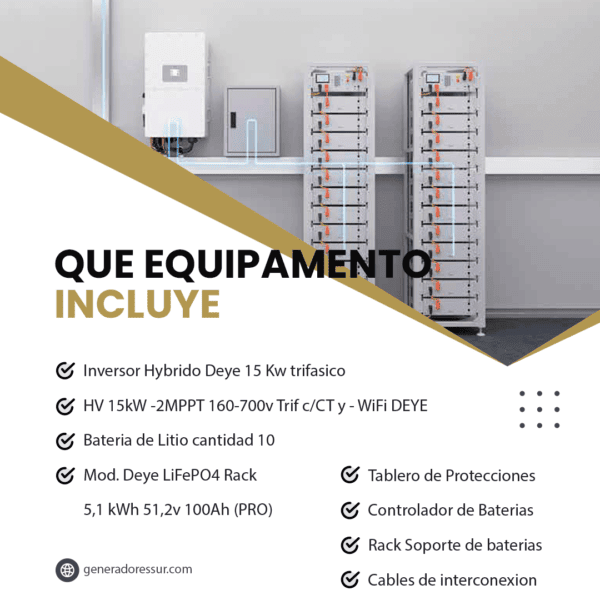Sistema Energía de Respaldo con Bateria de Litio Deye 31 - 15 Kw / 51 Kw - 48 Trifásico - Imagen 4