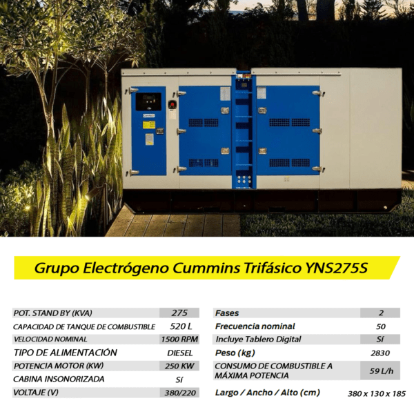 Grupo Electrógeno Diesel Cummins Trifásico YNS275S 275 KVA - Imagen 8