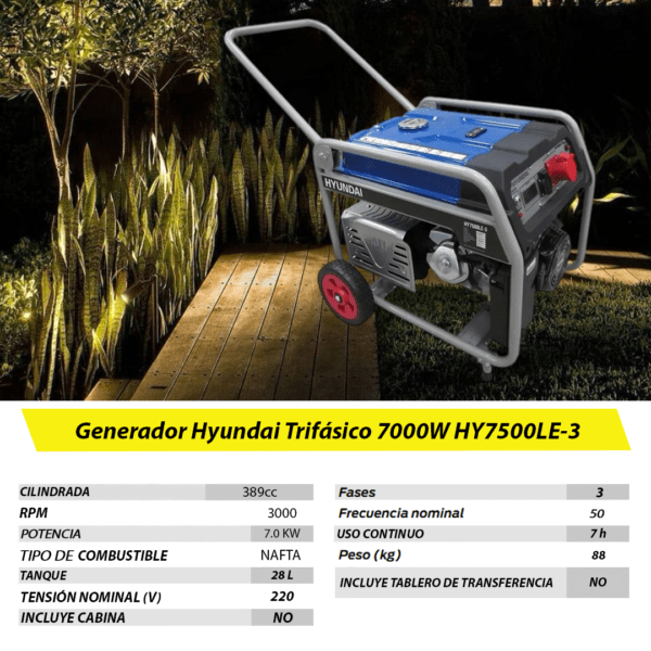 Grupo Electrógeno a Nafta 7000W HY7500LE-3 Hyundai - Imagen 6