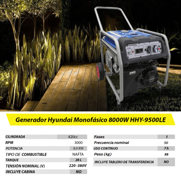 Grupo Electrógeno a Nafta 8000W HHY-9500LE Hyundai - Imagen 6