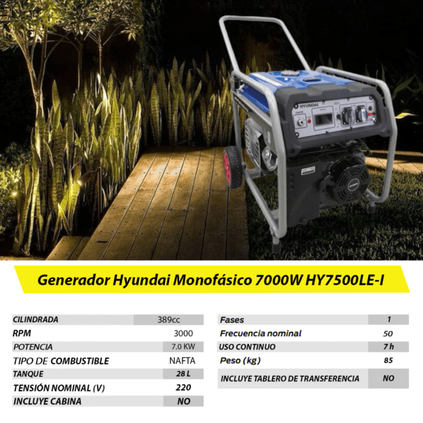 Grupo Electrógeno a Nafta 7000W HY7500LE-I Hyundai - Imagen 6