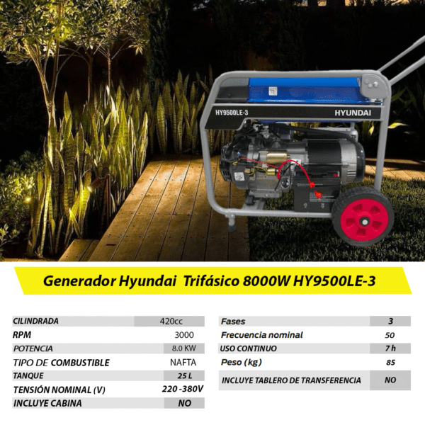 Grupo Electrógeno a Nafta 8000W HY9500LE-3 Hyundai - Imagen 6